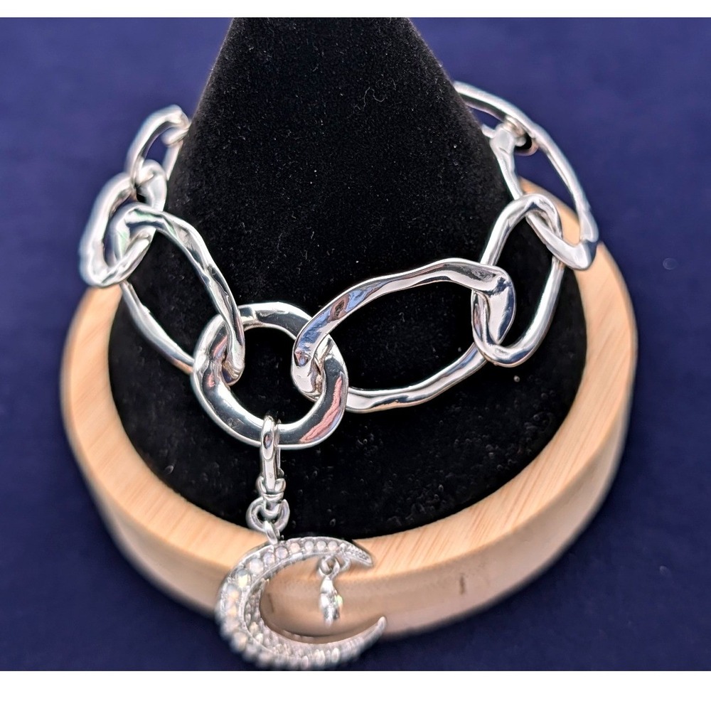Chloe + Isabel Silver Tone Moon Charm Link Bracelet Toggle Clasp Celestial